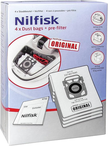 Nilfisk 107407940 4 sacs d'aspirateur + préfiltre